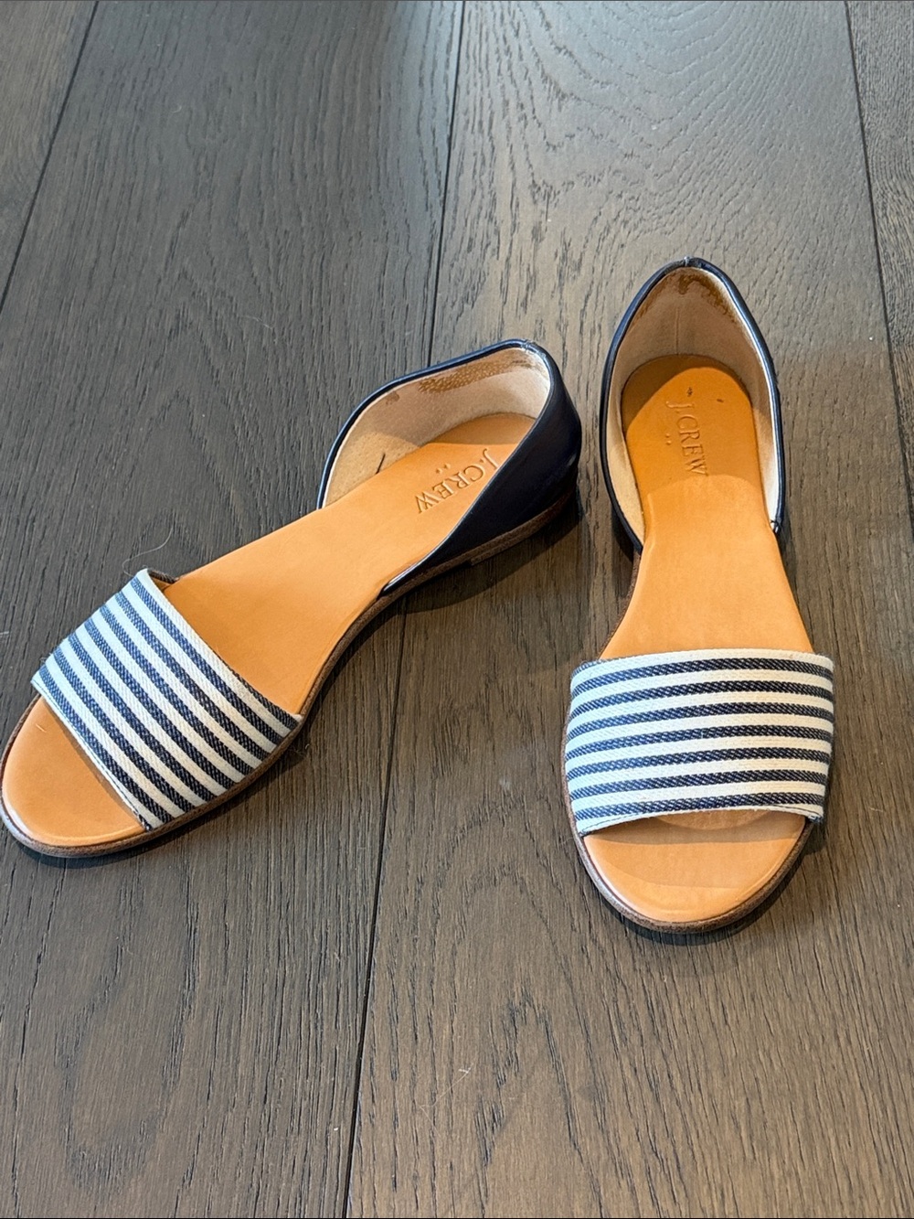 J. Crew Navy and White Striped D'Orsay Flats